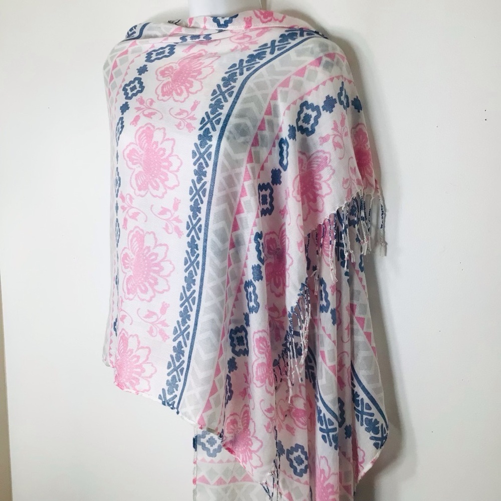 Pashmire pink blue scarf women